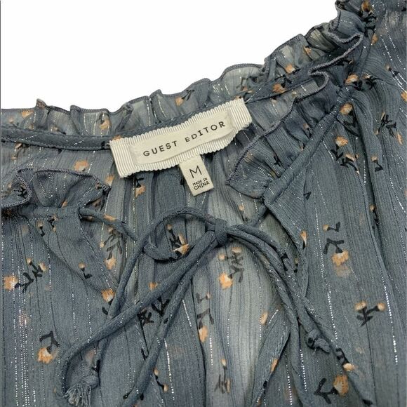 anthro Guest Editor Sheer Metallic Long Sleeve - Picture 8 of 12